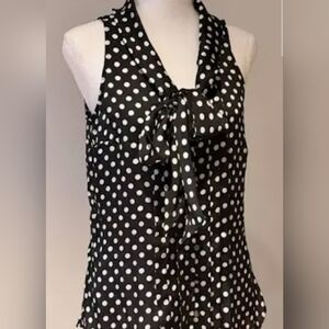 White House Black Market Black and White Polka Dot Tie-Neck Sleeveless Top